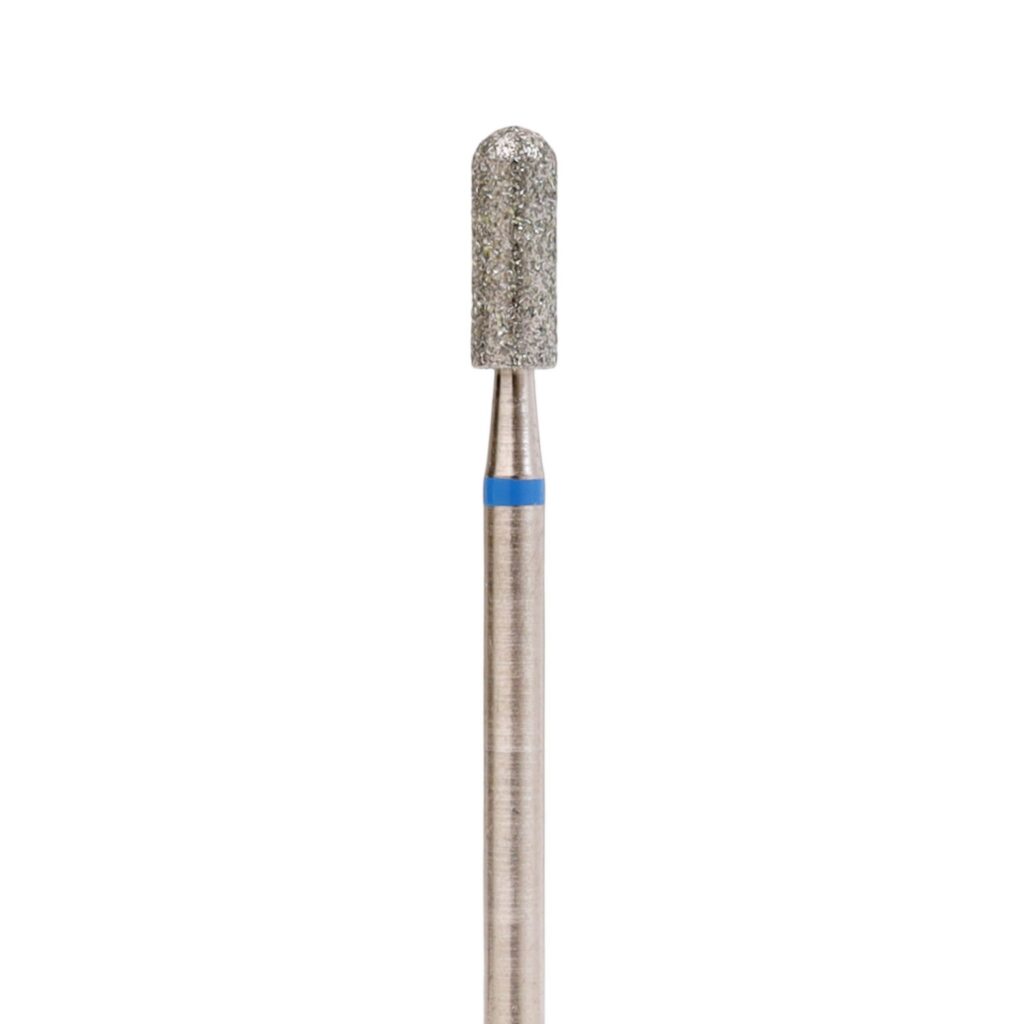 Fresa de diamante en forma de cilindro redondeado con anillo azul