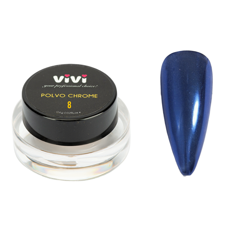 Bote de polvo CHROME 8 Vivi y uña con efecto espejo azul intenso
