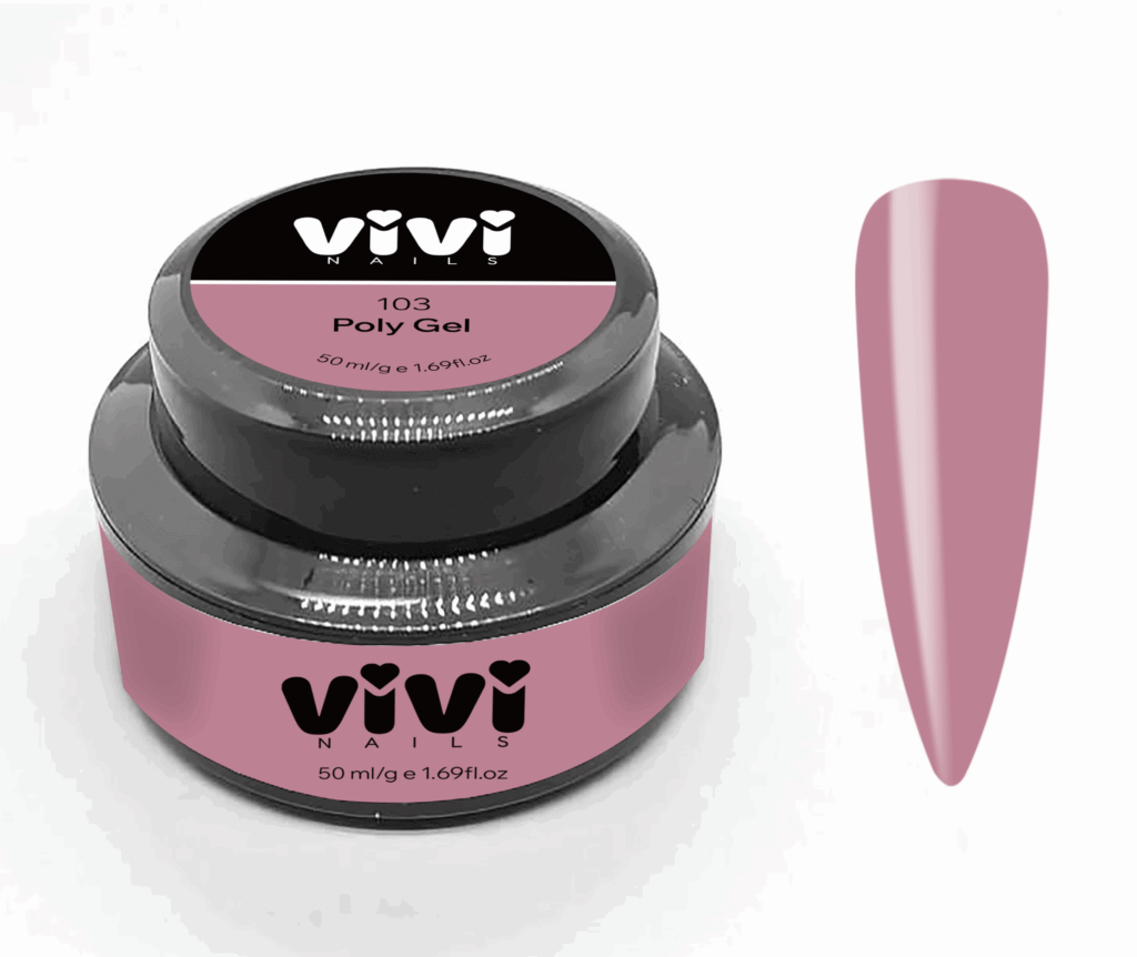Tarro de Polygel rosa Vivi Nails con un tip de muestra
