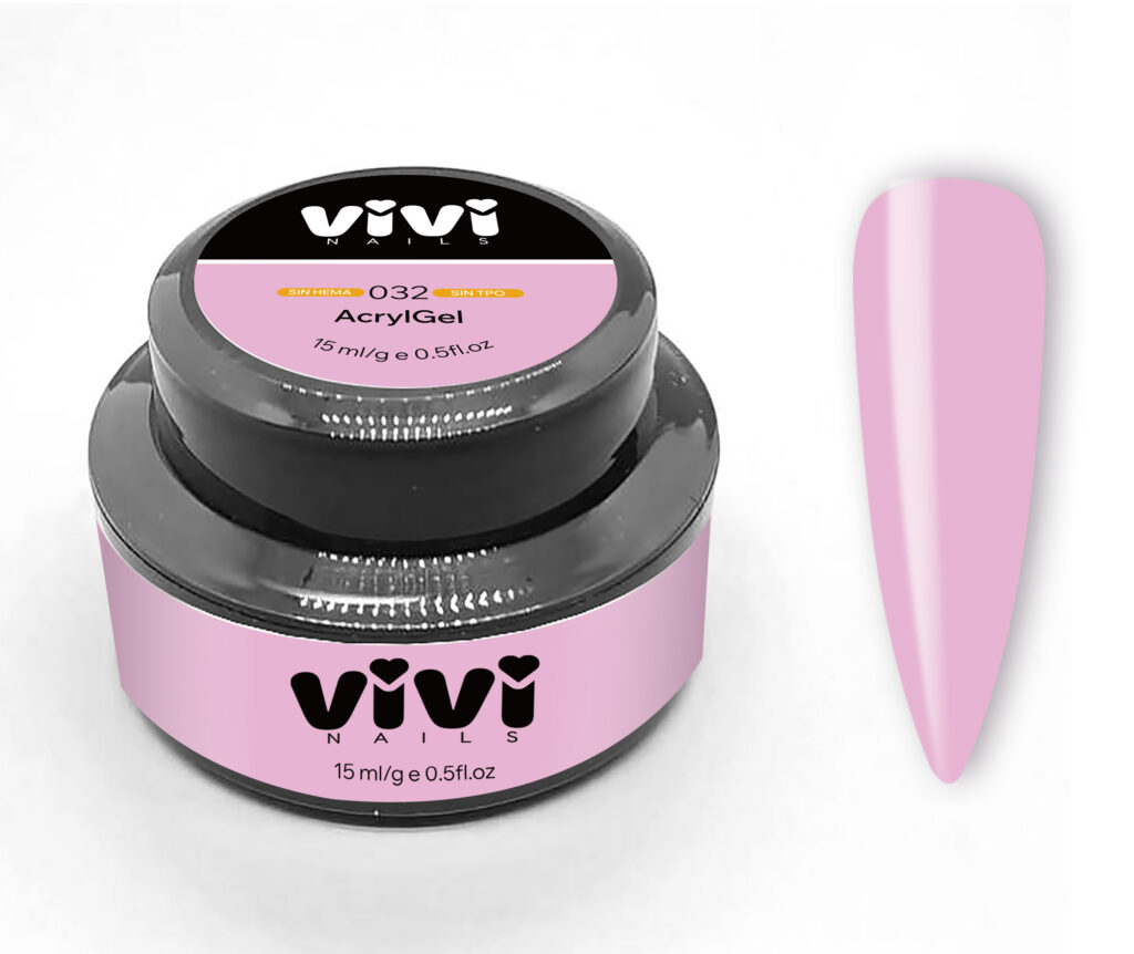 Tarro de Acrylgel rosa Vivi Nails con un tip de muestra
